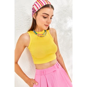 Kadın Sıfır Kol Kaşkorse Crop Bluz