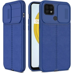Xiaomi Redmi 9c Kılıf Kamera Sürgülü Deri Dokulu Mat Silikon Lacivert