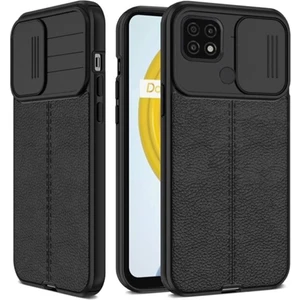 Xiaomi Redmi 9c Kılıf Kamera Sürgülü Deri Dokulu Mat Silikon Siyah