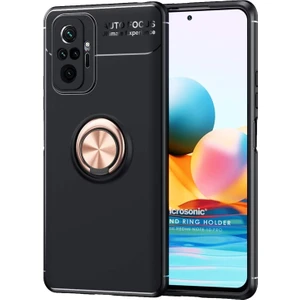 Xiaomi Redmi Note 10 Pro Max Kılıf Kickstand Ring Holder Siyah Rose
