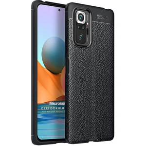Xiaomi Redmi Note 10 Pro Max Kılıf Deri Dokulu Silikon Siyah
