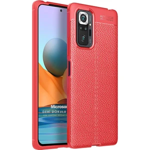 Xiaomi Redmi Note 10 Pro Max Kılıf Deri Dokulu Silikon Kırmızı
