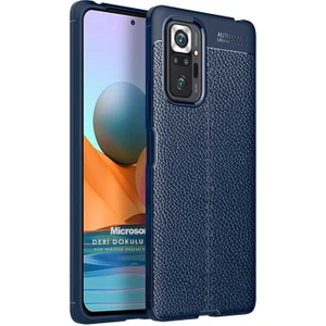 Xiaomi Redmi Note 10 Pro Max Kılıf Deri Dokulu Silikon Lacivert