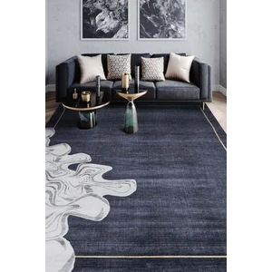 Decomia Home Dijital Baskılı Kaymaz, Yıkanabilir Yamalı Çerçeveli Lacivert Salon Mutfak Halı-Yolluk-D4017