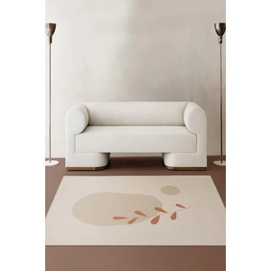 Decomia Home Dijital Baskılı Kaymaz, Yıkanabilir Yaprak Figürlü Modern Salon Mutfak Krem Halı-Yolluk-D4020