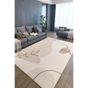 Decomia Home Dijital Baskılı Kaymaz, Yıkanabilir Yaprak Figürlü Vizon Detay Krem Salon Mutfak Halı-Yolluk-D4026