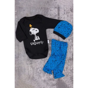 Snoppy Köpek Baskılı 3 Parça Badili Erkek Bebek Takım Lacivert
