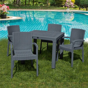 Rattan 90X90CM 4lü Camsız Bahçe Mutfak Masa Takımı Antrasit
