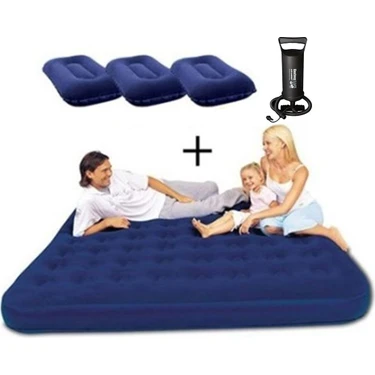Bestway Şişme Yatak 3 Kişilik Ergonomik Kadife Yüzey 203x183x22 cm 3 Yastık