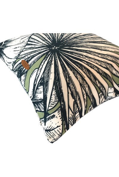 Arasta Design Keten Kırlent Kılıfı, Yeşil Tropikal Desenli, 43 x 43 cm