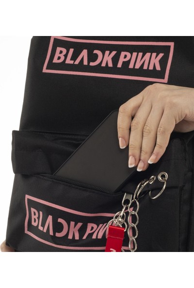 Black Pink Zincirli Siyah Sırt Çantası