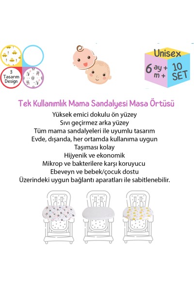 Mamaped Tek Kullanımlık Mama Sandalyesi Masa Kılıfı-Örtüsü 10- Adet