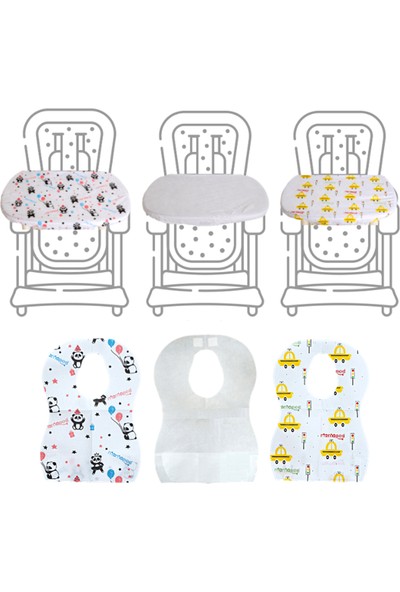 Mamaped Tek Kullanımlık Mama Sandalyesi Masa Kılıfı-Örtüsü ve Mama Önlüğü 10'lu Set