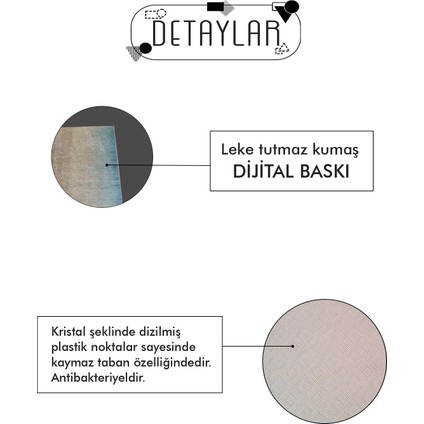 Dijital Baskılı Kaymaz, Yıkanabilir Asimetrik Kesim Turkuaz Salon Mutfak Halı-Yolluk-D4013