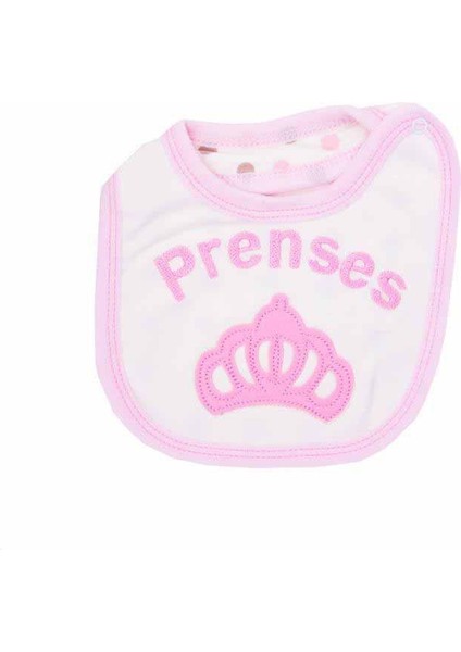 Pembe Prenses Desenli Çıtçıtlı Su Geçirmez Kız Bebek Mama Önlüğü