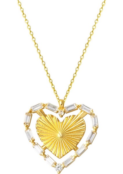 Baget Taşlı Kalp 14 Ayar Altın Kolye