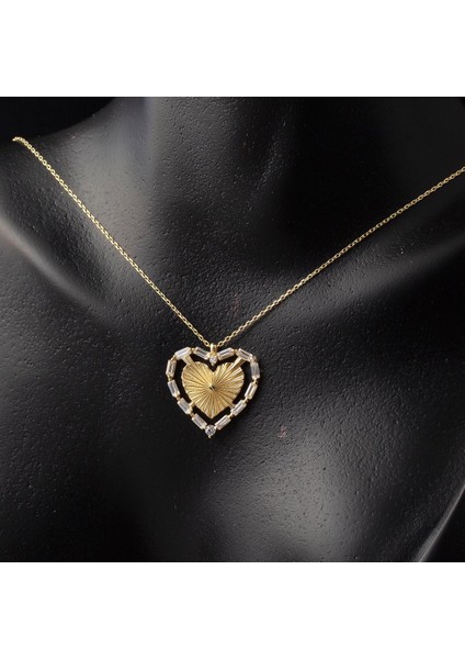 Baget Taşlı Kalp 14 Ayar Altın Kolye fiyatları