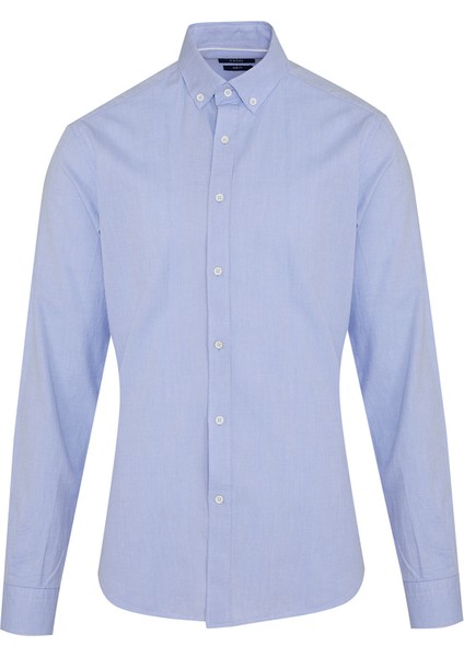 Erkek Mavi Slim Fit %100 Pamuk Gömlek
