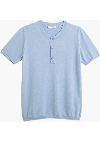 Bebek Mavisi Triko Düğmeli Bisiklet Yaka Tişört fırsatları