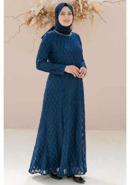 Taş Işleme Detaylı Simli Abiye Lacivert MDA2232 modelleri