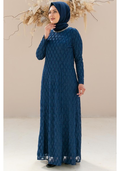 Taş Işleme Detaylı Simli Abiye Lacivert MDA2232 indirimleri