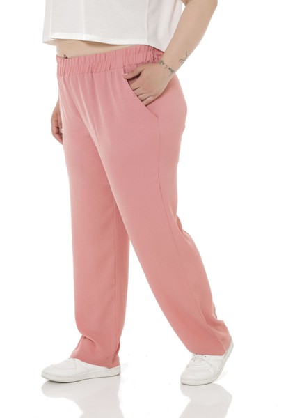 Büyük Beden Beli Lastikli Cepli Keten Aerobin Pudra Pantolon indirimleri