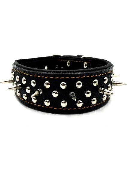 Siyah Çivili Yumuşak Dokulu Deri Köpek Tasması Köpek Boyun Tasması