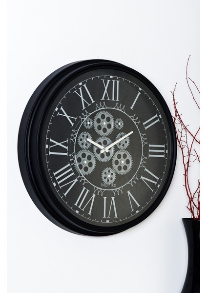 Muyika Perfetto Nero Hareketli Çarklı 55X55CM Sessiz Mekanizmalı Siyah Duvar Saati Mds-55