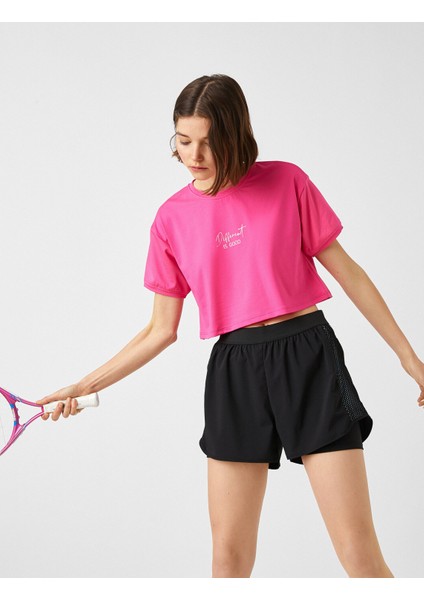 Baskılı Crop Spor Tişört