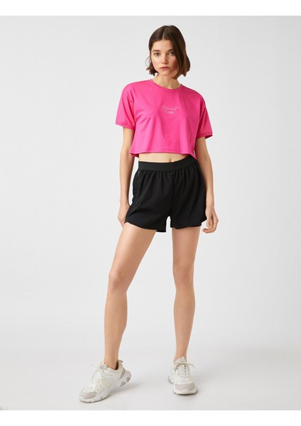 Baskılı Crop Spor Tişört
