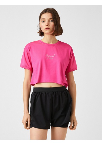 Baskılı Crop Spor Tişört