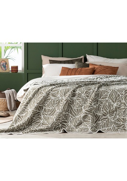 Arboretum Jakarlı Pamuklu Çift Kişilik Battaniye 200 x 220 cm Koyu Yeşil