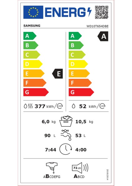WD10T654DBE1AH 10.5 Kg/6 Kg 1400 devir Kurutmalı Çamaşır Makinesi, AddWash Kapak, Eco Bubble