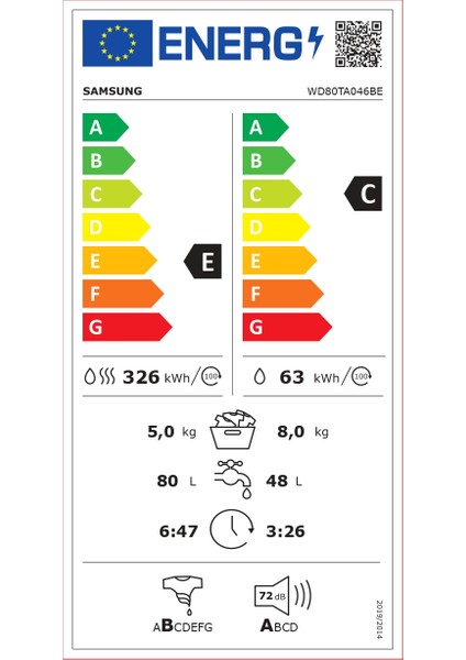 WD80TA046BE1AH  8 Kg / 5 Kg 1400 devir Kurutmalı Çamaşır Makinesi