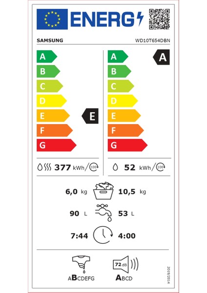 WD10T654DBN1AH 10.5 Kg/6 Kg 1400 devir Kurutmalı Çamaşır Makinesi, AddWash Kapak, Eco Bubble