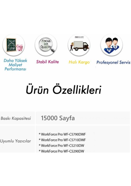 Epson WF-C5790 WF-C5710 WF-C5290 WF-C5210 Pigment Sarı Mürekkep 500 ml (Muadil)