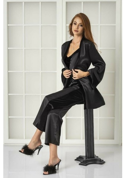 Saten 3lü Pijama Takımı 2040