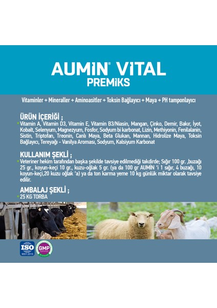 Aumın Vital 25 kg - Ruminant Için-Vitamin+Mineral+Aminoasit+Toksin Bağlayıcı+Maya+Ph Tamponlayıcı modelleri
