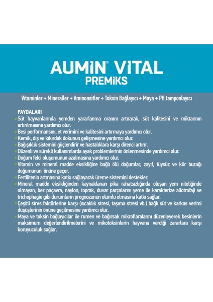 Aumın Vital 25 kg - Ruminant Için-Vitamin+Mineral+Aminoasit+Toksin Bağlayıcı+Maya+Ph Tamponlayıcı fırsatları