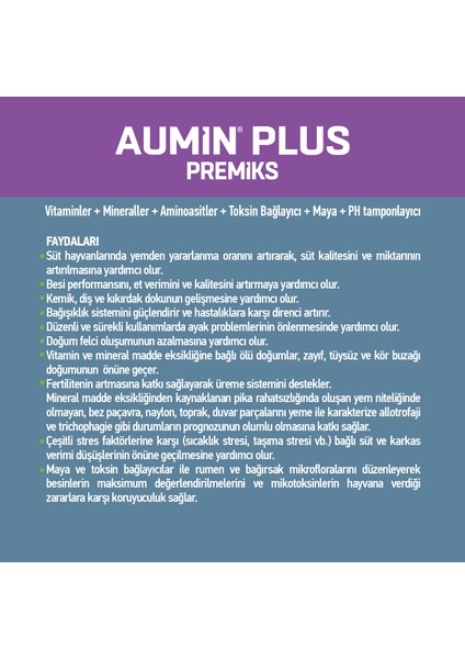 Aumın Plus 25 Kg-Ruminant Için-Vitamin+Mineral+Aminoasit+Toksin Bağlayıcı+Maya+Ph Tamponlayıcı modelleri