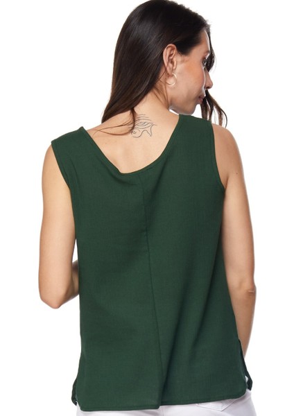 Şile Bezi Yeşil Kolsuz Işleme Detaylı Bluz modelleri