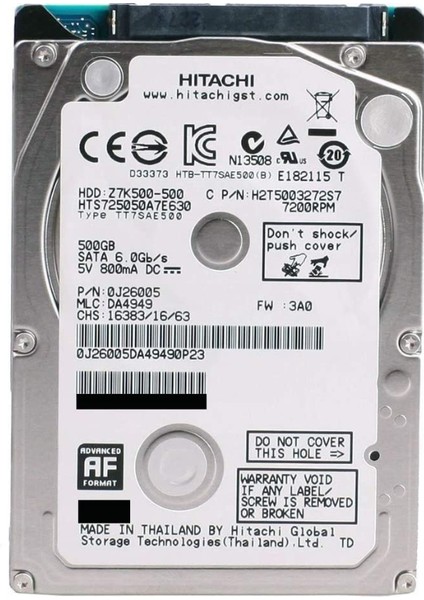 Z7K500 HTS725050A7E630 (0J38075) 500GB 7200RPM 2,5 İnç Sata Sabit Disk