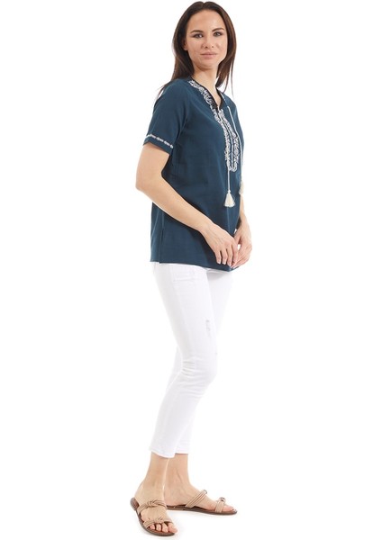 Şile Bezi Petrol Nakış Işlemeli Bluz fırsatları