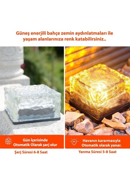 4 Adet Solar Güneş Enerjili Buz Cam Zemin Dekoratif Bahçe Aydınlatma LED Kristal Havuz