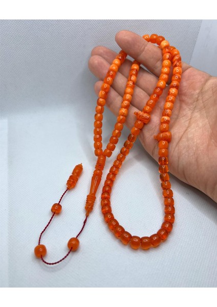 Sıkma Kehribar 99 Luk Namaz Tesbihi Sistemli Tekerlek Kesim Halkalı Imame Usta Işçilikli