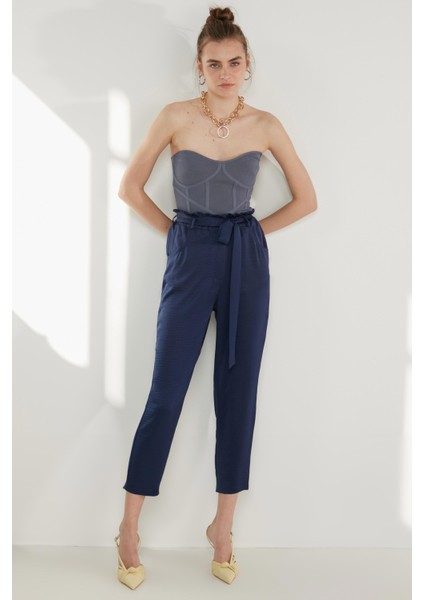 Yüksek Bel Beli Büzgülü Havuç Pantolon