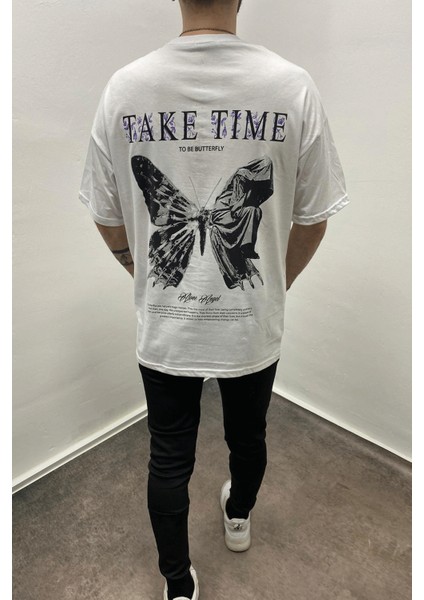 Erkeksırt Kelebekbaskılı Oversize Tshirt