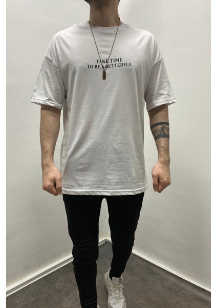 Erkeksırt Kelebekbaskılı Oversize Tshirt
