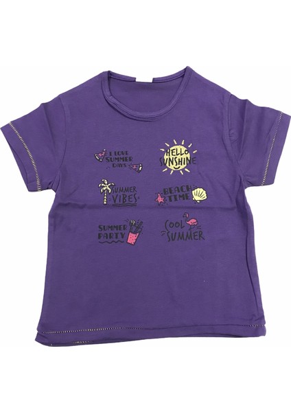 T-Shirt Süprem I Love Summer Baskılı Mor