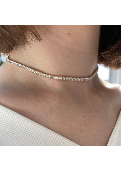 Zirkon Baget Taşlı Suyolu Kolye, Choker Model